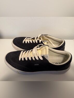 Dior Men’s Black Suede Low-Top Sneakers with Cream Accents